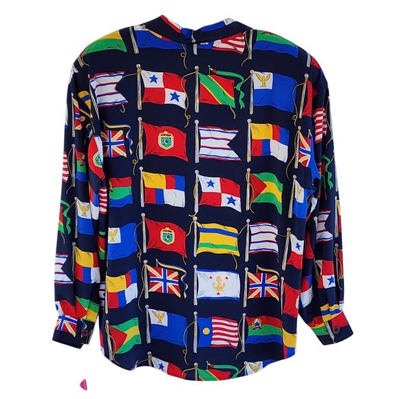 NWT Liz Claiborne Petites Vintage Nautical Flag Print Blouse 10P Cruise Resort - Picture 5 of 6